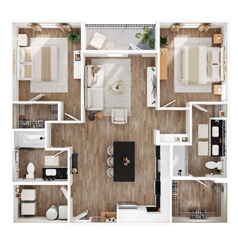 Floor plan for 2 beds, 2 baths, 1176 sqft